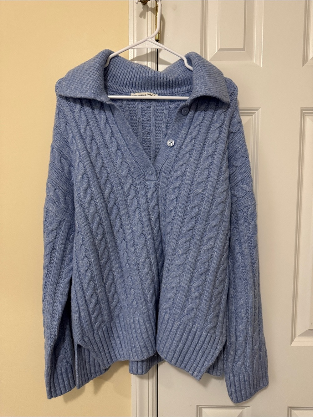 Abercrombie & Fitch Light Blue Cable-Knit Button Cardigan